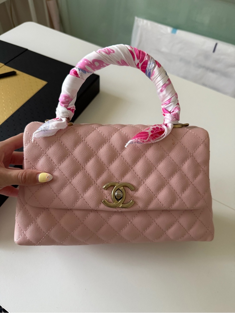 Coco handle Pink Quilted Top Handle Bag